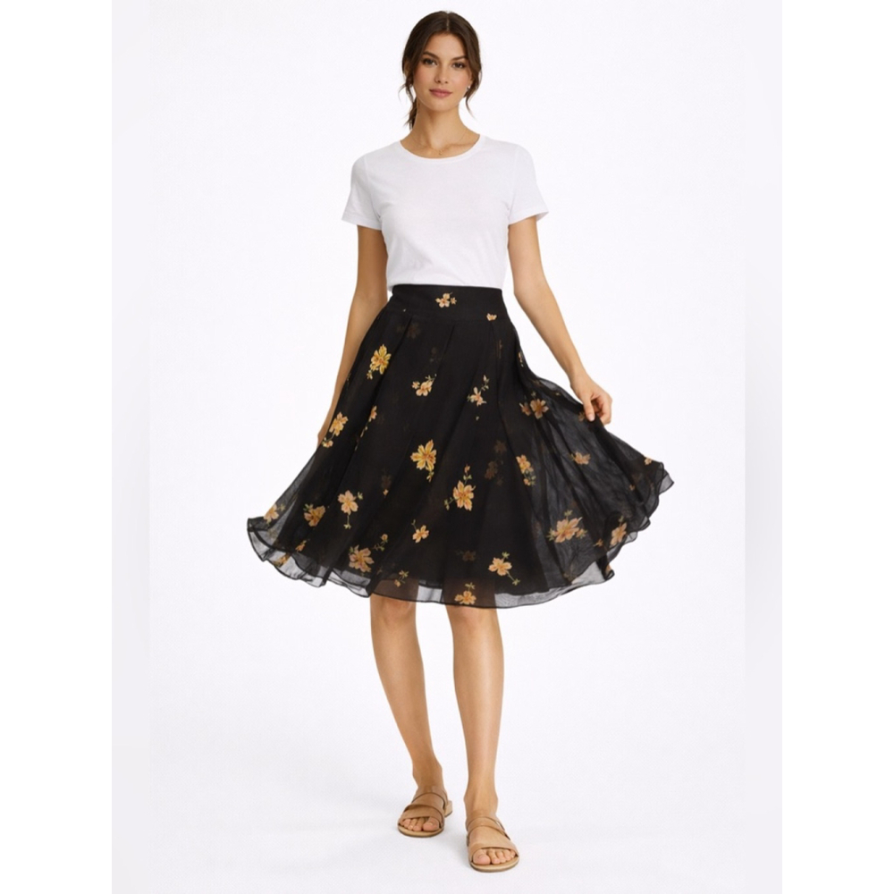 Sportmax Floral Skirt Black Italian Designer Pleated 8
